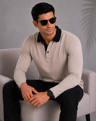 EPG Men's Cotton Lycra Full Sleeve Polo T Shirt - Grey