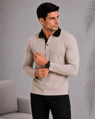 EPG Men's Cotton Lycra Full Sleeve Polo T Shirt - Grey