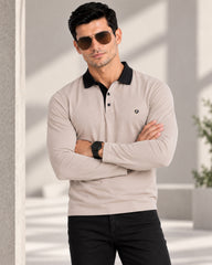 EPG Men's Cotton Lycra Full Sleeve Polo T Shirt - Grey