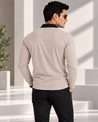 EPG Men's Cotton Lycra Full Sleeve Polo T Shirt - Grey