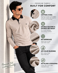 EPG Men's Cotton Lycra Full Sleeve Polo T Shirt - Grey