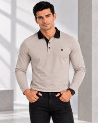EPG Men's Cotton Lycra Full Sleeve Polo T Shirt - Grey