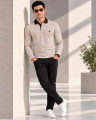 EPG Men's Cotton Lycra Full Sleeve Polo T Shirt - Grey