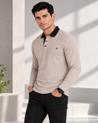 EPG Men's Cotton Lycra Full Sleeve Polo T Shirt - Grey