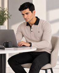 EPG Men's Cotton Lycra Full Sleeve Polo T Shirt - Grey