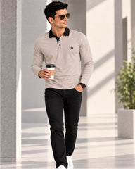 EPG Men's Cotton Lycra Full Sleeve Polo T Shirt - Grey