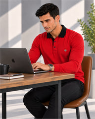Ruby Red Full Sleeve Men's Polo