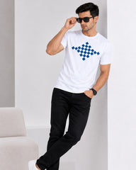 Men's Pearl White Crew Neck T-Shirt - Gold Finish Cotton | EPG