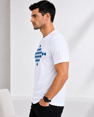 Men's Pearl White Crew Neck T-Shirt - Gold Finish Cotton | EPG