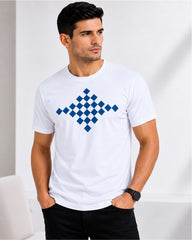 Men's Pearl White Crew Neck T-Shirt - Gold Finish Cotton | EPG