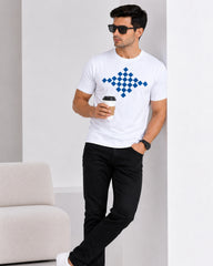 Men's Pearl White Crew Neck T-Shirt - Gold Finish Cotton | EPG