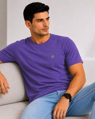 Men's Mauve Crew Neck T-Shirt - Gold Finish Cotton | EPG