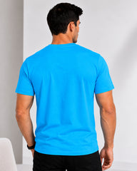 Men's Aqua Blue Crew Neck T-Shirt - Gold Finish Cotton | EPG