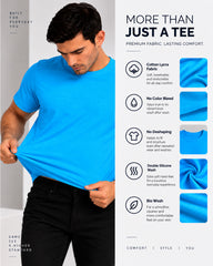 Men's Aqua Blue Crew Neck T-Shirt - Gold Finish Cotton | EPG