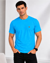 Men's Aqua Blue Crew Neck T-Shirt - Gold Finish Cotton | EPG