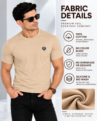 Men's Beige Crew Neck T-Shirt - Gold Finish Cotton | EPG