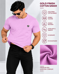 Men's Lilac Crew Neck T-Shirt - Gold Finish Cotton | EPG