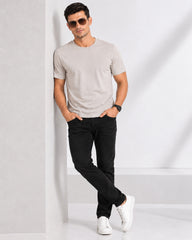 Men's Light Gray Crew Neck T-Shirt - Gold Finish Cotton | EPG