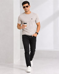 Men's Light Gray Crew Neck T-Shirt - Gold Finish Cotton | EPG