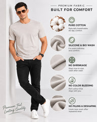 Men's Light Gray Crew Neck T-Shirt - Gold Finish Cotton | EPG