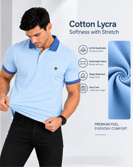 EPG MOJOVO Lycra Cotton Men's Polo T Shirt - Lite Sky Blue