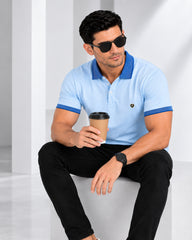 EPG MOJOVO Lycra Cotton Men's Polo T Shirt - Lite Sky Blue