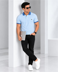 EPG MOJOVO Lycra Cotton Men's Polo T Shirt - Lite Sky Blue