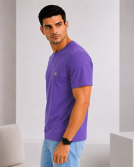 Men's Mauve Crew Neck T-Shirt - Gold Finish Cotton | EPG