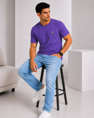 Men's Mauve Crew Neck T-Shirt - Gold Finish Cotton | EPG