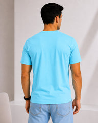Men's Sky Blue Crew Neck T-Shirt - Gold Finish Cotton | EPG