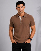 Coffee Latte Cotton Fabdot Structure Fabric Men's Classic Collar Polo