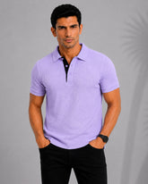 Ocean Blue Cotton Fabdot Structure Fabric Men's Classic Collar Polo