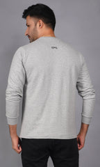 men grey melange pure cotton french terry full sleeve sweatshirt back view no print true size durable fabric won’t deform with small EPG logo digital print