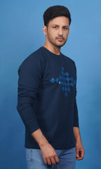 side view 2 men cotton lycra french terry full sleeve sweatshirt denim blue side view accurate fit true size true fit