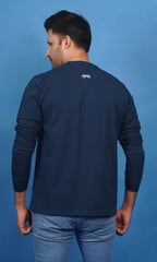men denim blue cotton lycra french terry full sleeve sweatshirt back view true size durable fabric won’t deform