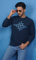 men wearing cotton lycra french terry full sleeve sweatshirt denim blue warm comfortable everyday wear premium comfort