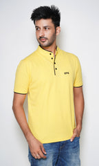 EPG Pure Cotton Men's Mandarin Collar Cotton T-shirt - Yellow