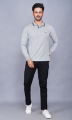 EPG Cotton Blend Full Sleeve Men's Polo (Collar )T Shirt - Grey Melange color