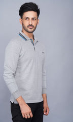 EPG Cotton Blend Full Sleeve Men's Polo (Collar )T Shirt - Grey Melange color