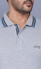 EPG Cotton Blend Full Sleeve Men's Polo (Collar )T Shirt - Grey Melange color