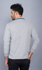 EPG Cotton Blend Full Sleeve Men's Polo (Collar )T Shirt - Grey Melange color