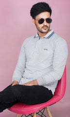 EPG Cotton Blend Full Sleeve Men's Polo (Collar )T Shirt - Grey Melange color