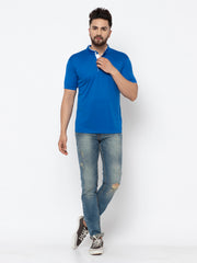 EPG Dry Fit (Polyester) Mandarin Collar Men's Sports T shirt - Royal Blue color
