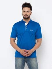 EPG Dry Fit (Polyester) Mandarin Collar Men's Sports T shirt - Royal Blue color