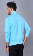 EPG Pure Cotton Fleece Men's Half Zip Jacket ( For Winters ) - AQUA BLUE