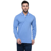 EPG Pure Cotton Full Sleeve's Men's Polo (Collar ) T Shirt - Azure (Sky Blue ) color