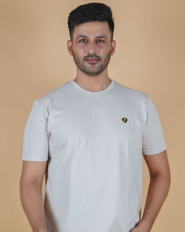 Men's Light Gray Crew Neck T-Shirt - Gold Finish Cotton | EPG