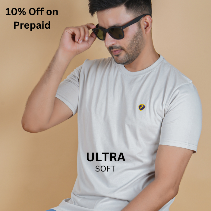 Lite Gray 100% Gold Finish Cotton Crew Neck T-Shirt