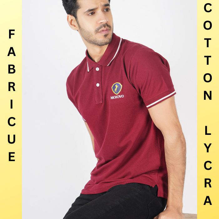 Luxotic Tipped Collar Rosewood Color Lycra Cotton Men's  Polo T-shirt