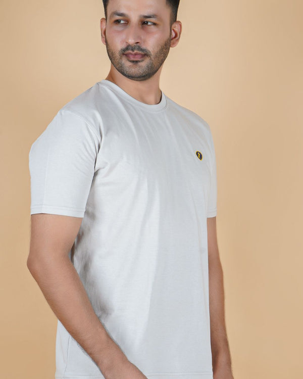 Men's Light Gray Crew Neck T-Shirt - Gold Finish Cotton | EPG
